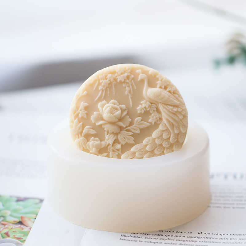 Soap Making Lye - Silikon-Seifenform mit Pfauenblumenmuster, flexibel, handgefertigt, rund,